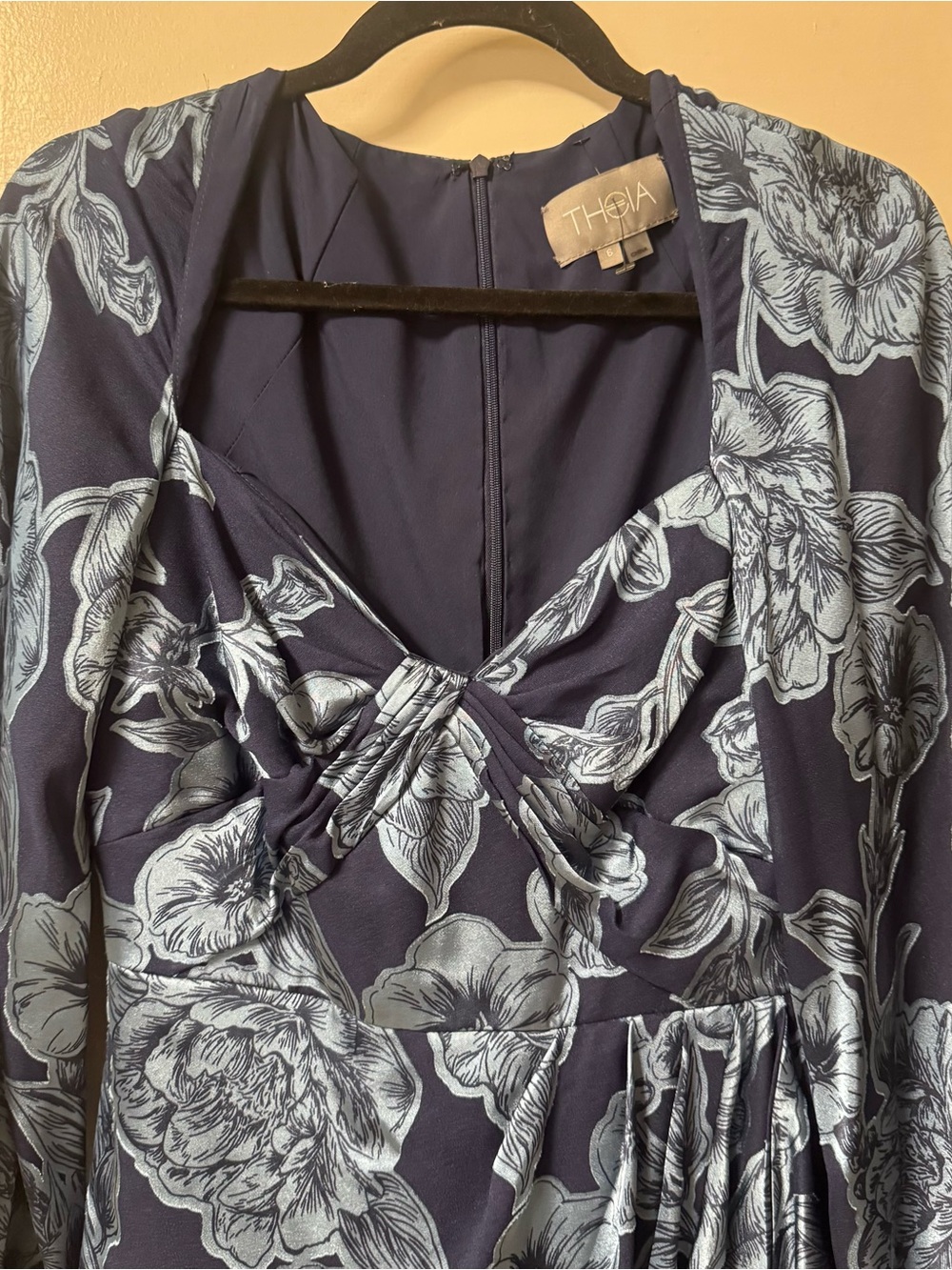 Theia Joslyn Bishop Sleeve Blue Floral Midi Dress NWOT - Picture 6 of 16